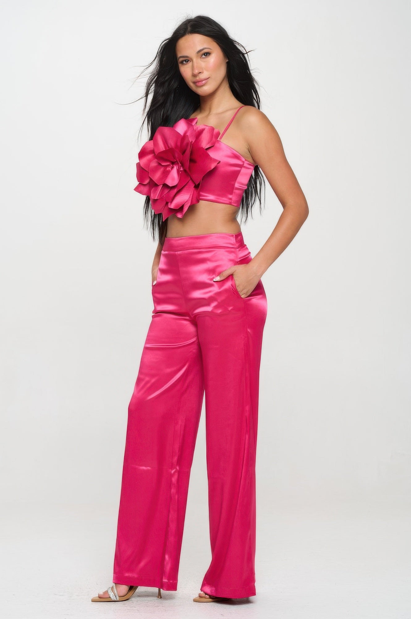 Flower Crop Top and Pants Set