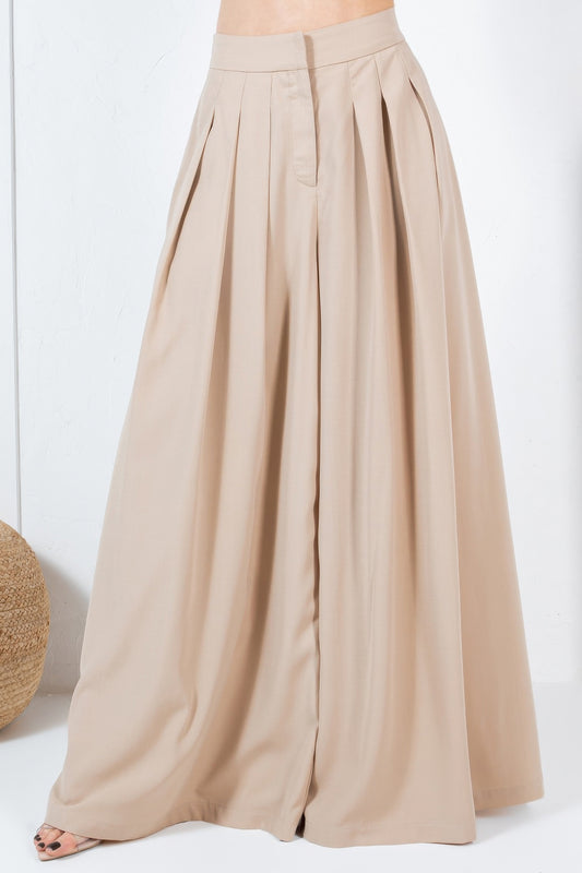 Large Hem Wide Leg Pleated Solid Pants