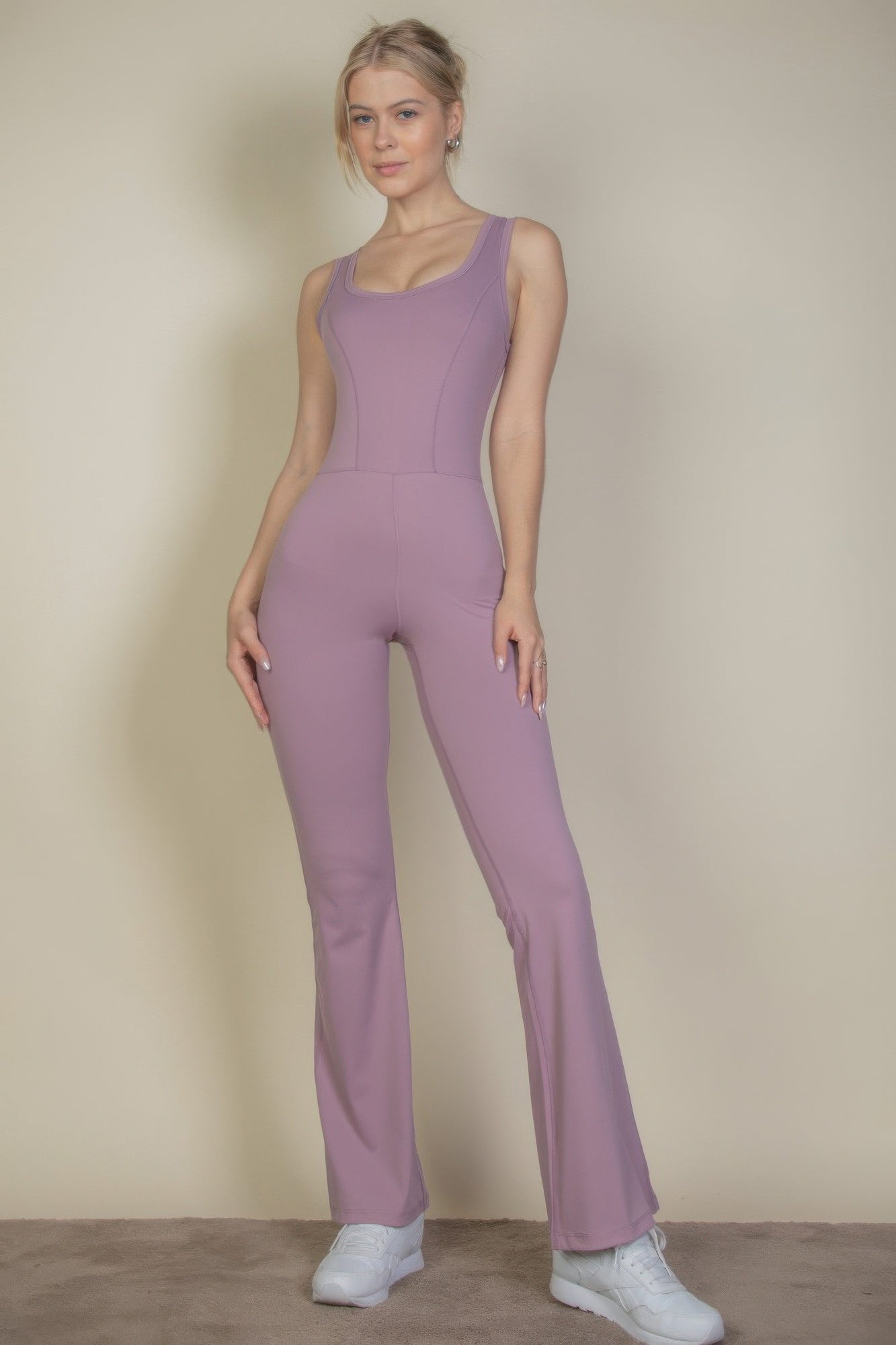 Solid Flare Leg Sports Jumpsuit