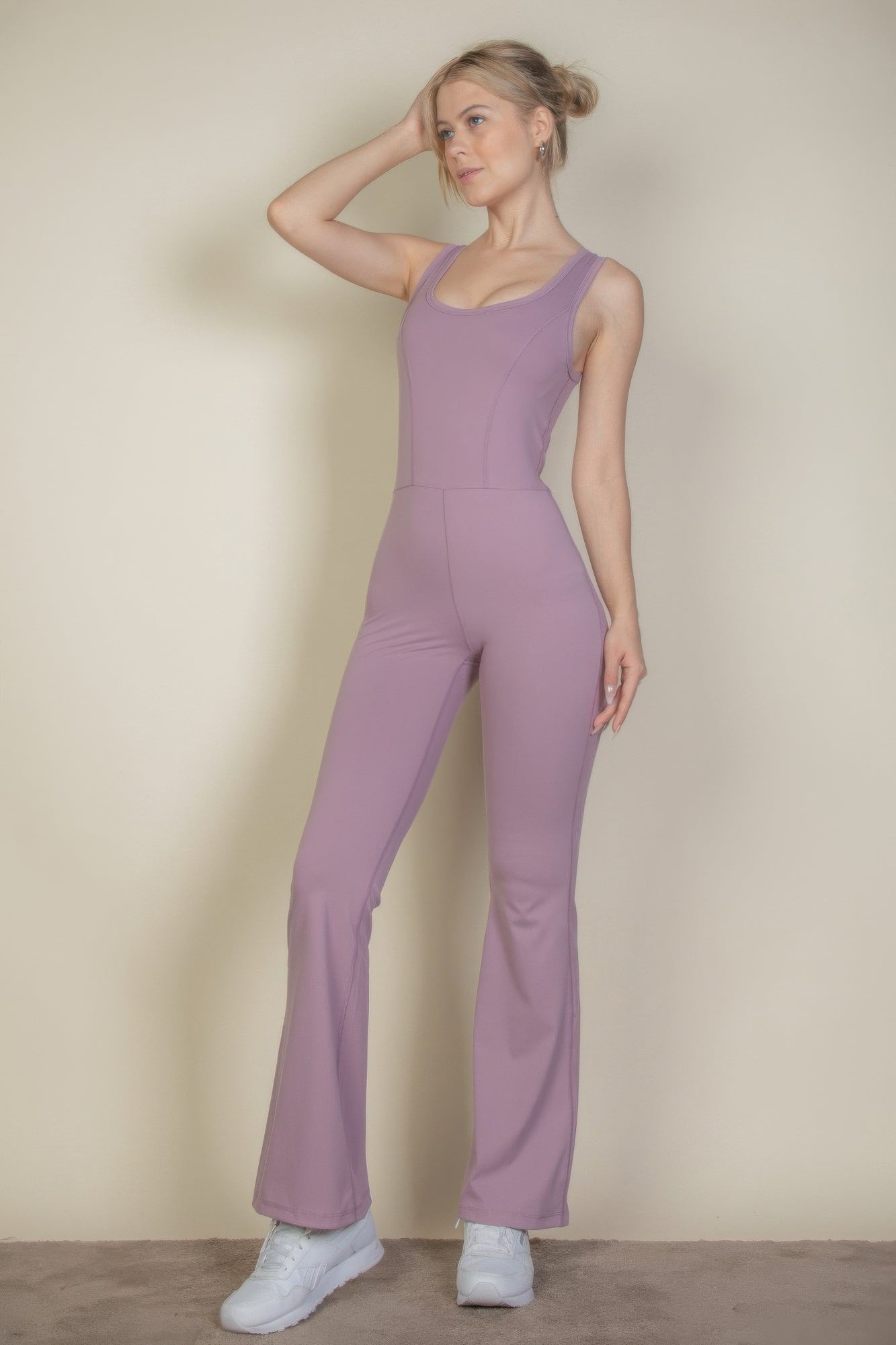 Solid Flare Leg Sports Jumpsuit