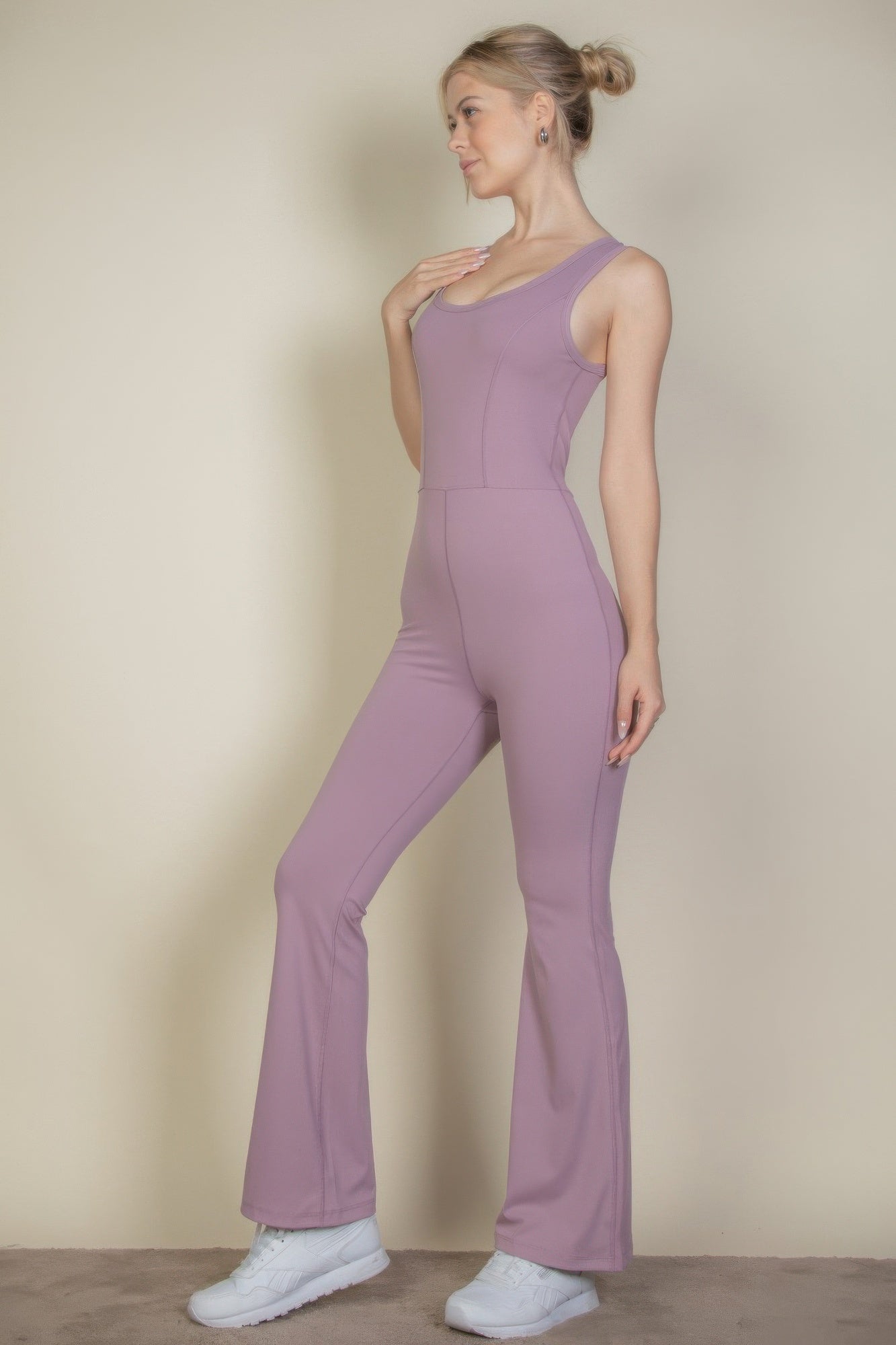 Solid Flare Leg Sports Jumpsuit